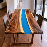 Walnut Wood Blue River Epoxy Table UTT104