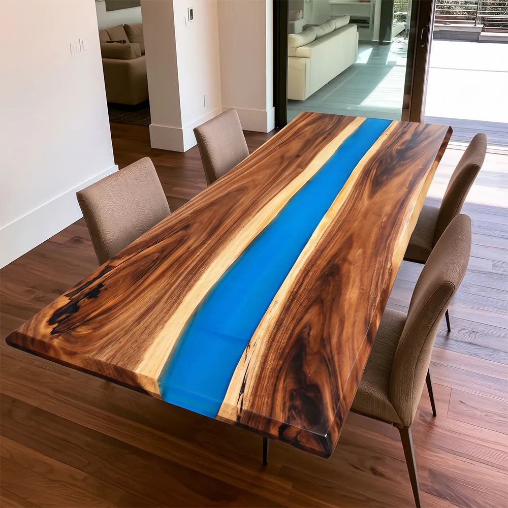 Custom Walnut Wood Blue River Epoxy Table UTT104