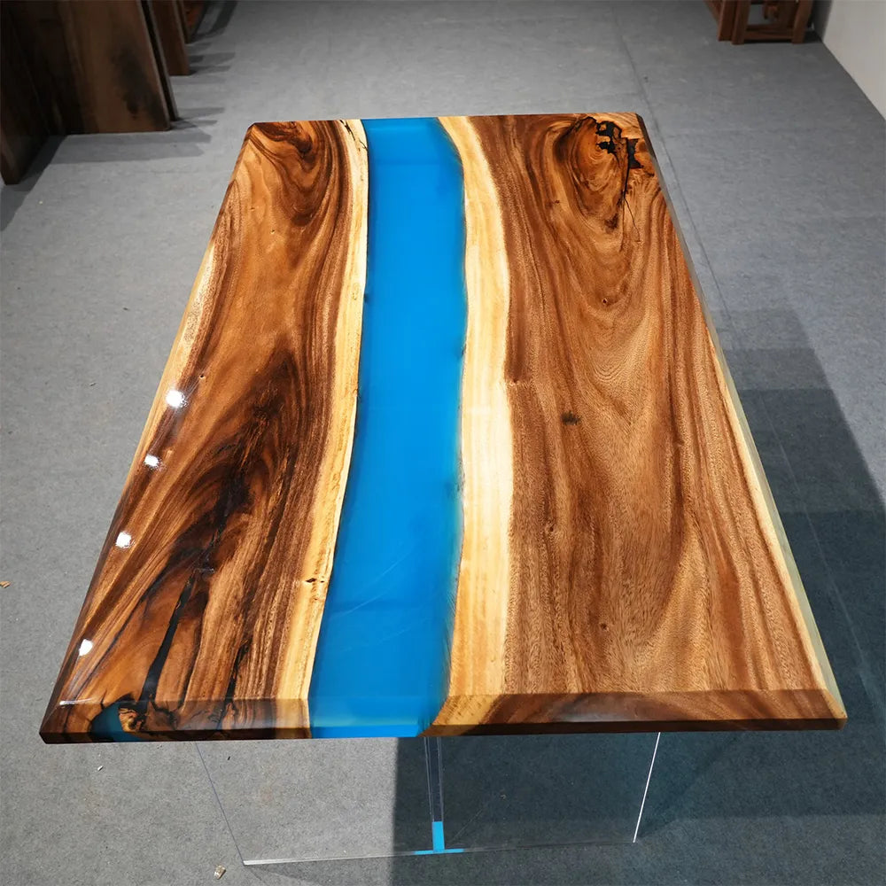 Walnut Wood Blue River Epoxy Table UTT104