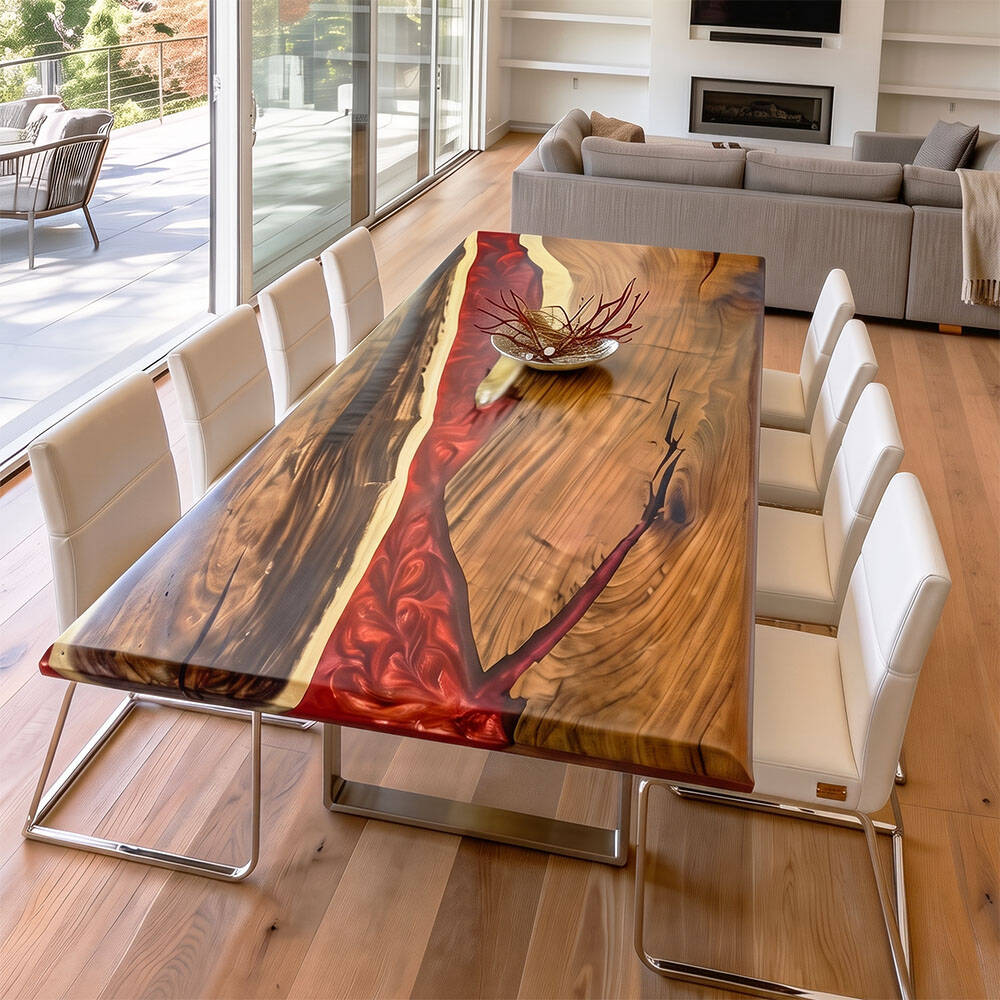 Custom Walnut Wood Red River Epoxy Table UTT100