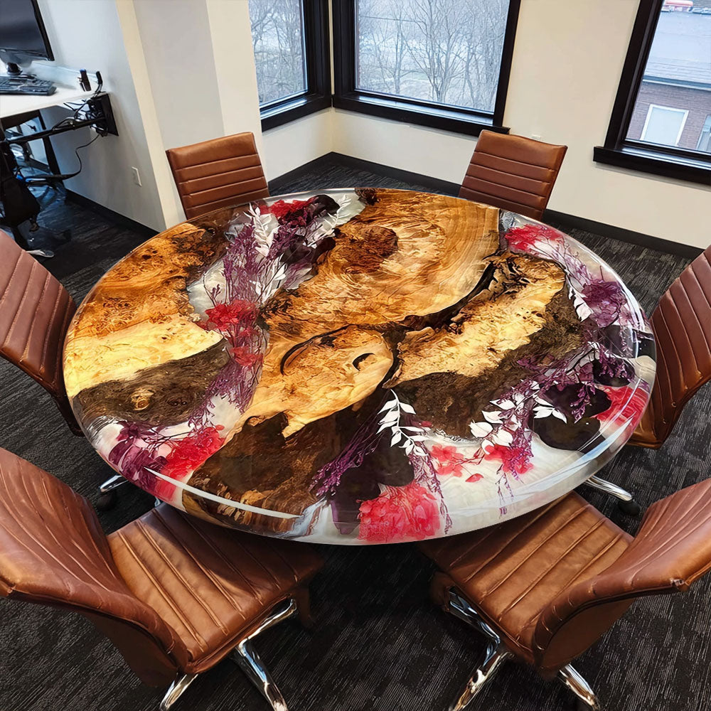 UTT Golden Camphor Flower Resin Round Epoxy Table in Scottsdale