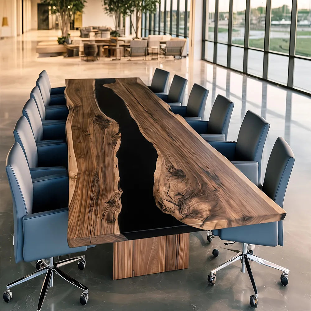 UTT Black Walnut Opaque Black Resin River Conference Epoxy Table - CCT21