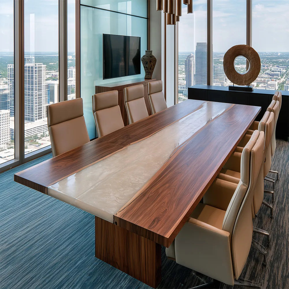 UTT Black Walnut Pearl White River Epoxy Conference Table