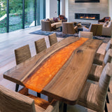 Live Edge Black Walnut Orange Epoxy Table 