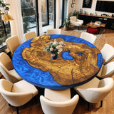 UTT Olive Blue Resin Round Epoxy Table 