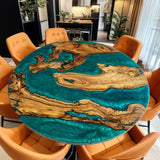 UTT Olive Peacockblue River Resin Round Epoxy Table in Nashville