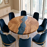 Round Olive Wood Deep Blue River Epoxy Table URT62