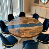 UTT Round Olive Deep Blue River Epoxy Table URT62