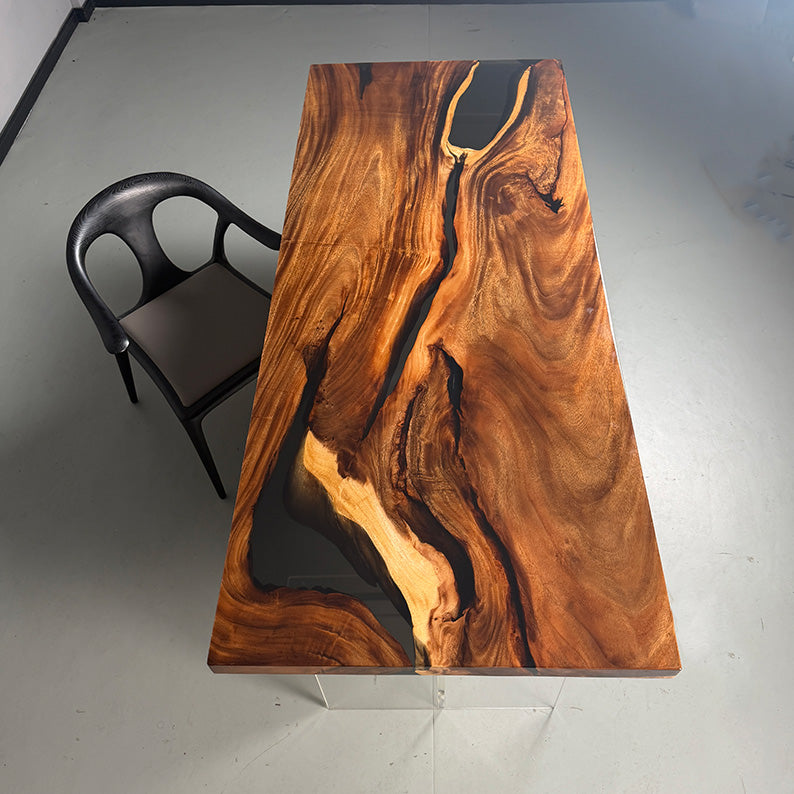 Walnut Wood Black Resin Epoxy Table 78.74''Lx33.46''W