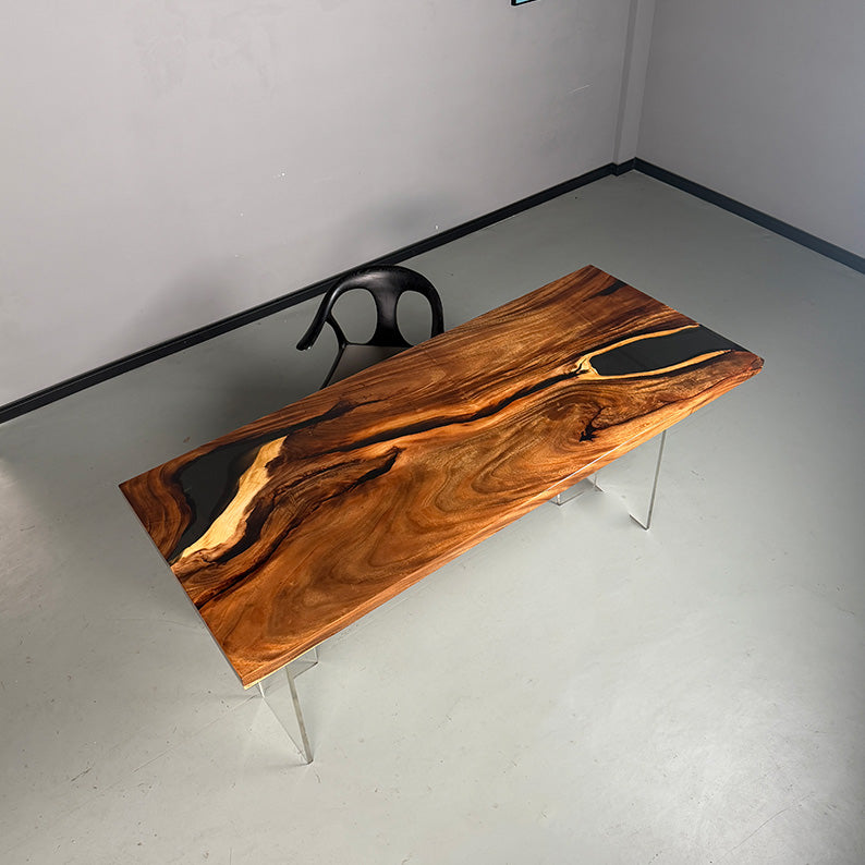 Solid Walnut Wood Black Resin Epoxy Table 78.74''Lx33.46''W