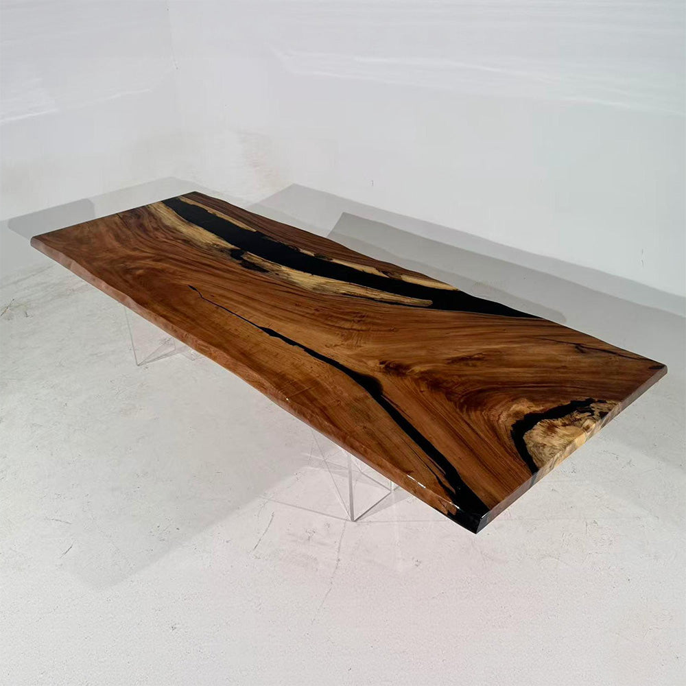 Solid Walnut Wood Black River Epoxy Table