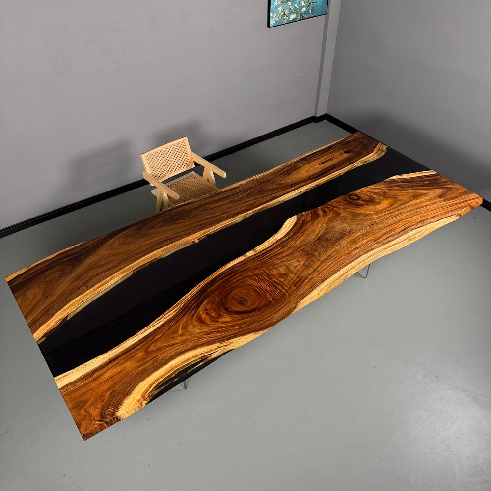 UTT Custom Live Edge Walnut Black Epoxy Table