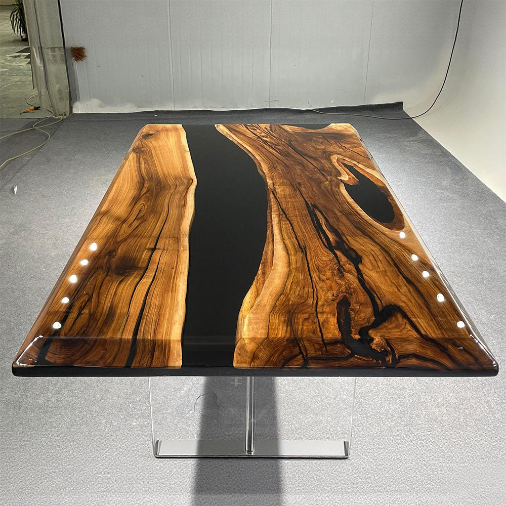 Walnut Black River Straight-Beveled Edge Epoxy Table UTT93