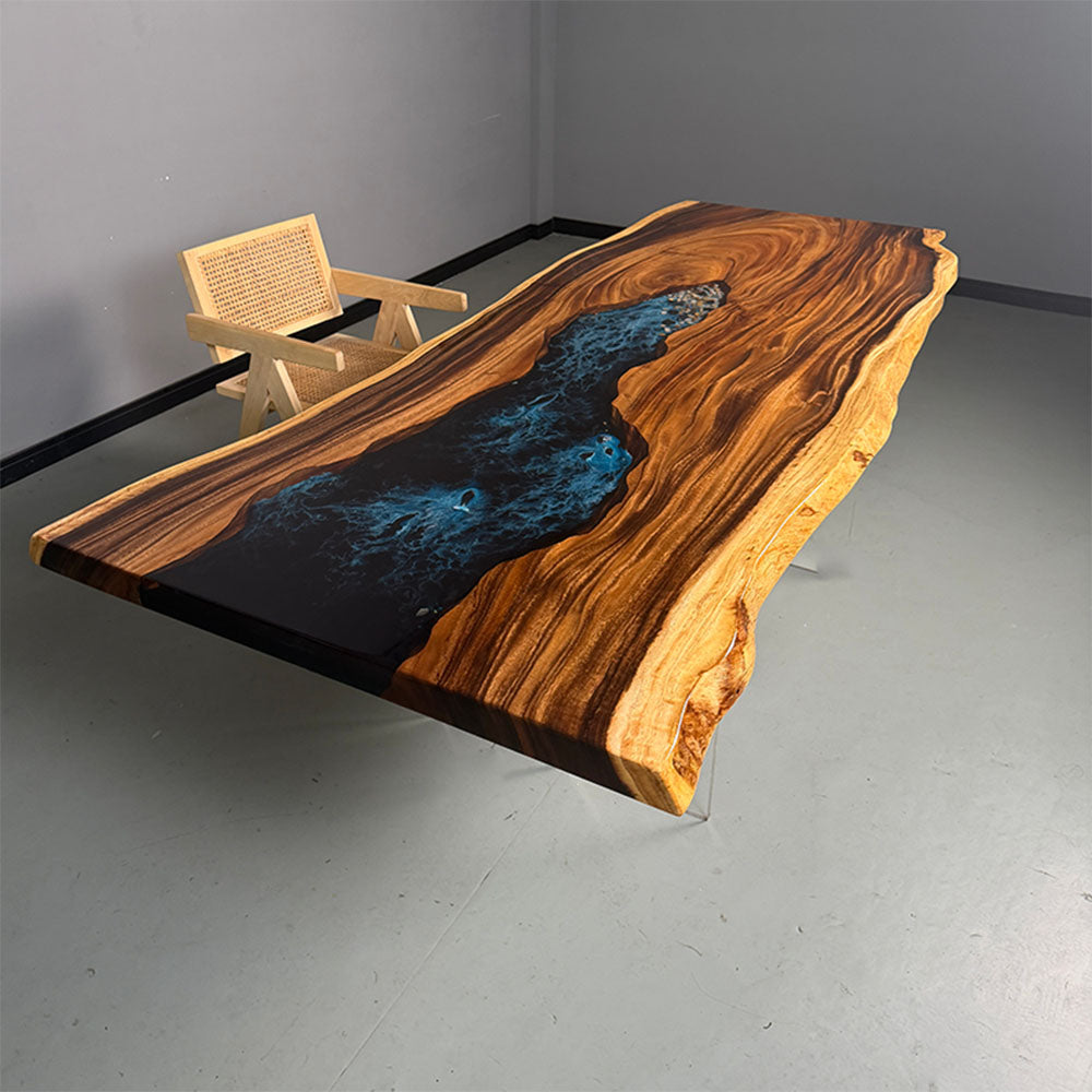 UTT Walnut Oceanic Style Live-Edge Epoxy Resin Table 86.61"×31.5"