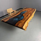 UTT Walnut Oceanic Style Live-Edge Epoxy Resin Table 86.61"×31.5"