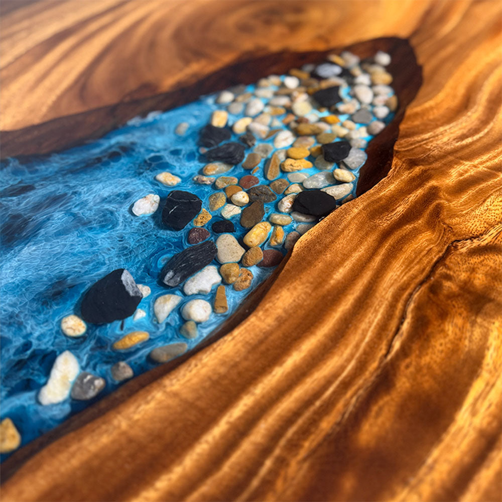 Solid Walnut Live-Edge Epoxy Resin Table with an Oceanic Style 86.61"×31.5"