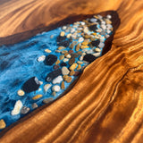 Solid Walnut Live-Edge Epoxy Resin Table with an Oceanic Style 86.61"×31.5"