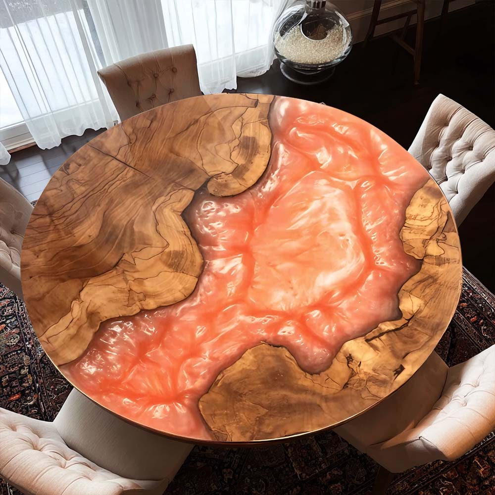 UTT Walnut Orange-Red River Resin Round Epoxy Table in San Francisco