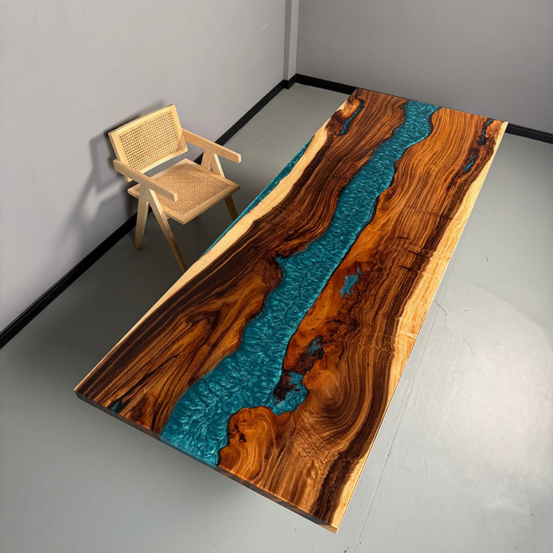 UTT Walnut Wood Resin Epoxy Table 98.42''Lx37''W