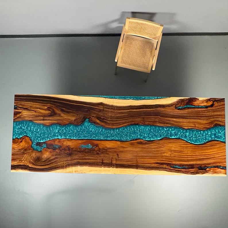 Walnut Peacock Blue River Resin Epoxy Table 98.42''Lx37''W