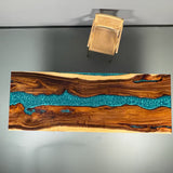 Walnut Peacock Blue River Resin Epoxy Table 98.42''Lx37''W