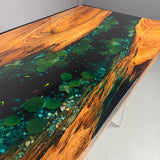 Pond Design Featuring Lotus Leaves River Resin Epoxy Table 78.74''Lx31.49''W