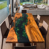 Walnut Pond Design Featuring Lotus Leaves River Resin Epoxy Table 78.74''Lx31.49''W
