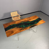 UTT Walnut Lotus Leaves River Resin Epoxy Table 78.74''Lx31.49''W