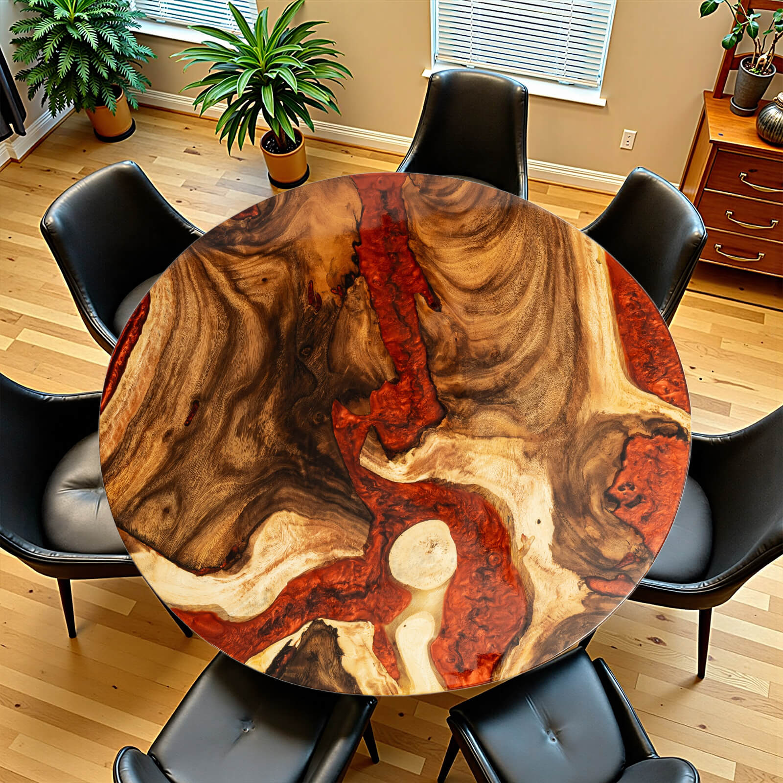 UTT Walnut Red River Resin Round Epoxy Table in Chicago