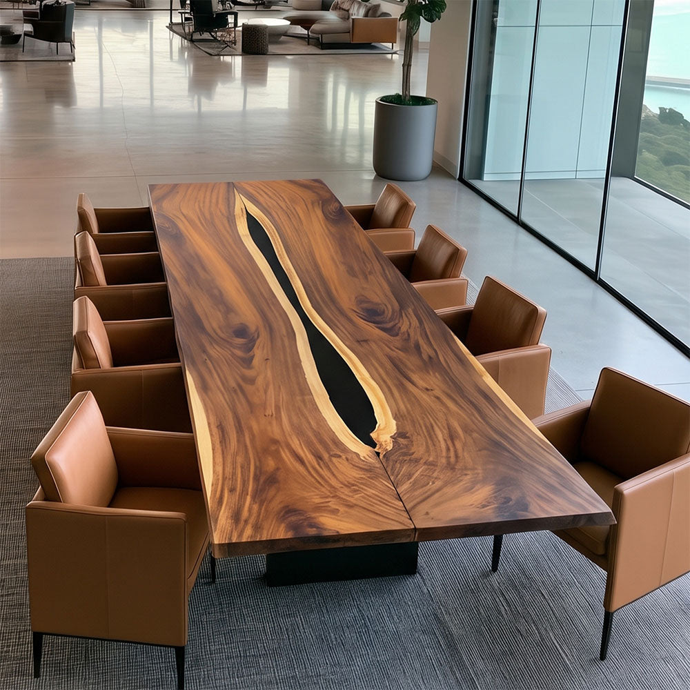 UTT Walnut Island Resin Epoxy Table 110.62''Lx34.64''W