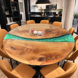 UTT Walnut Wood Green Round Resin Epoxy Table  in Austin