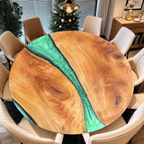 Wood Green Round Resin Epoxy Table in Austin