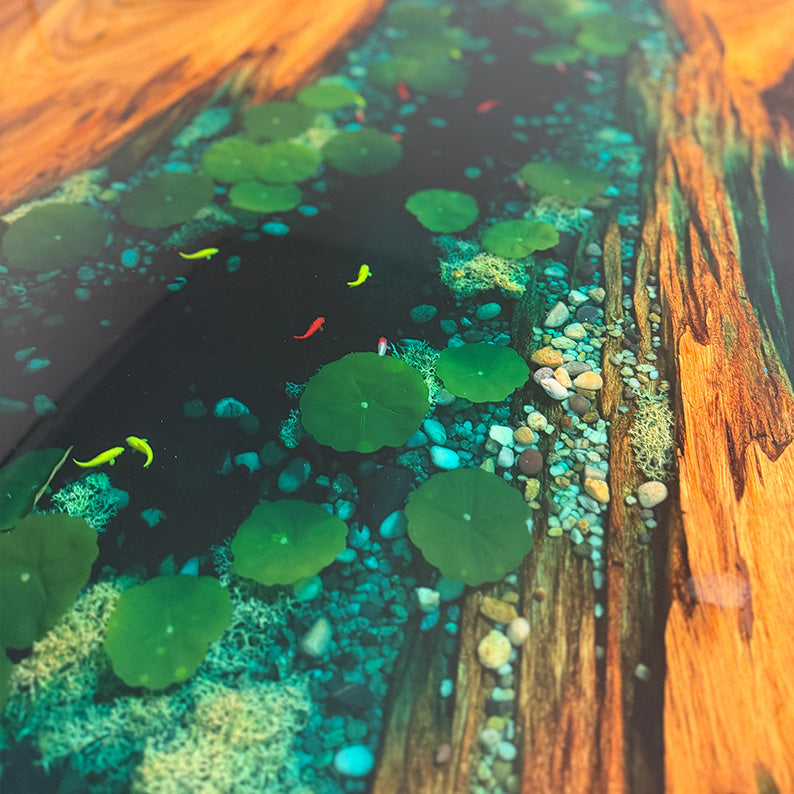 UTT Walnut Lotus Leaves River Resin Epoxy Table 78.74''Lx31.49''W