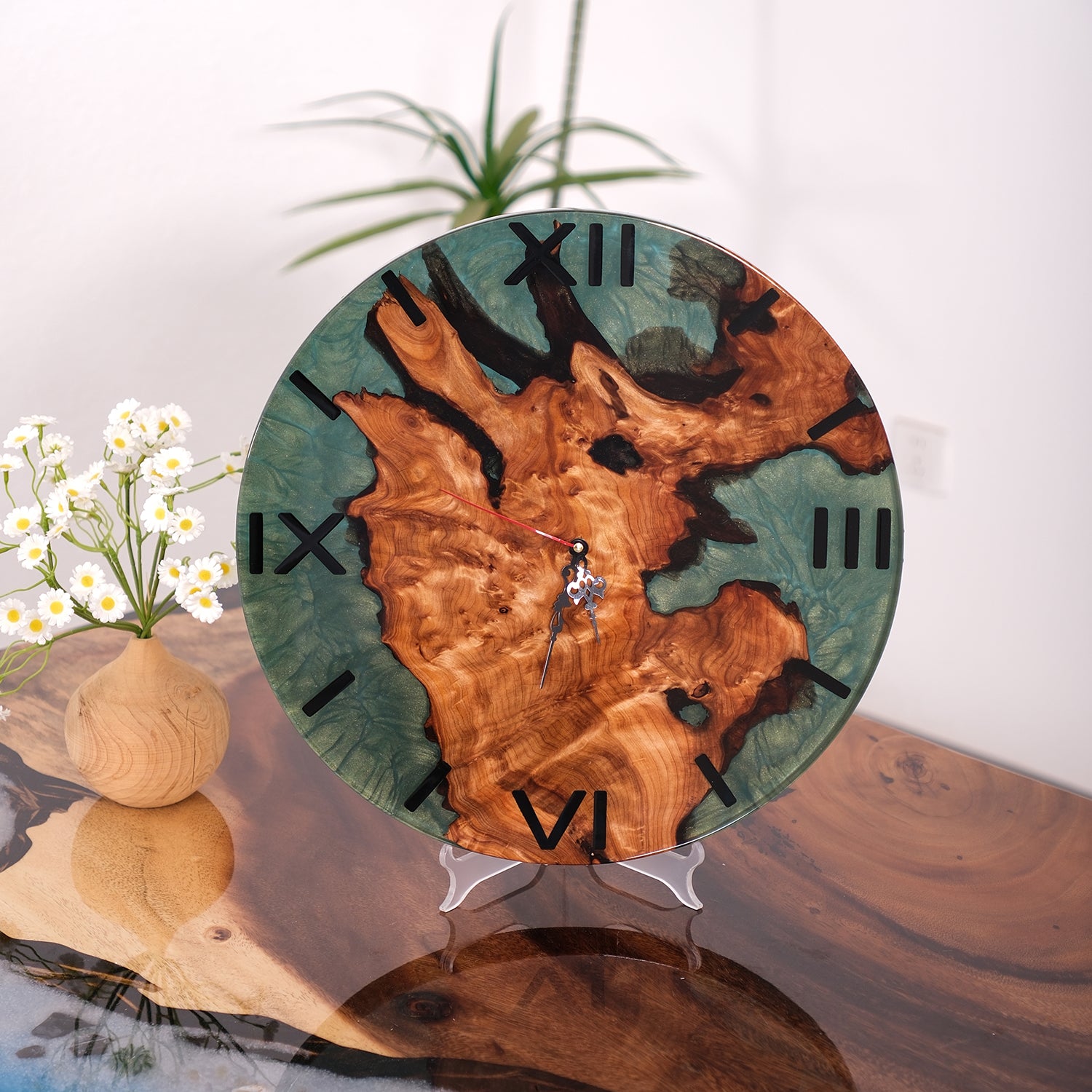 Usatabletops--Walnut-turquoise-Epoxy-Resin-Wall-Clock-1