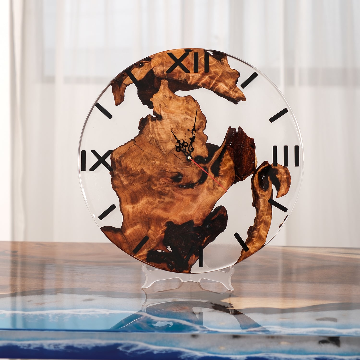 Usatabletops-Black-Walnut-Clear-Transparent-Epoxy-Resin-Wall-Clock-1