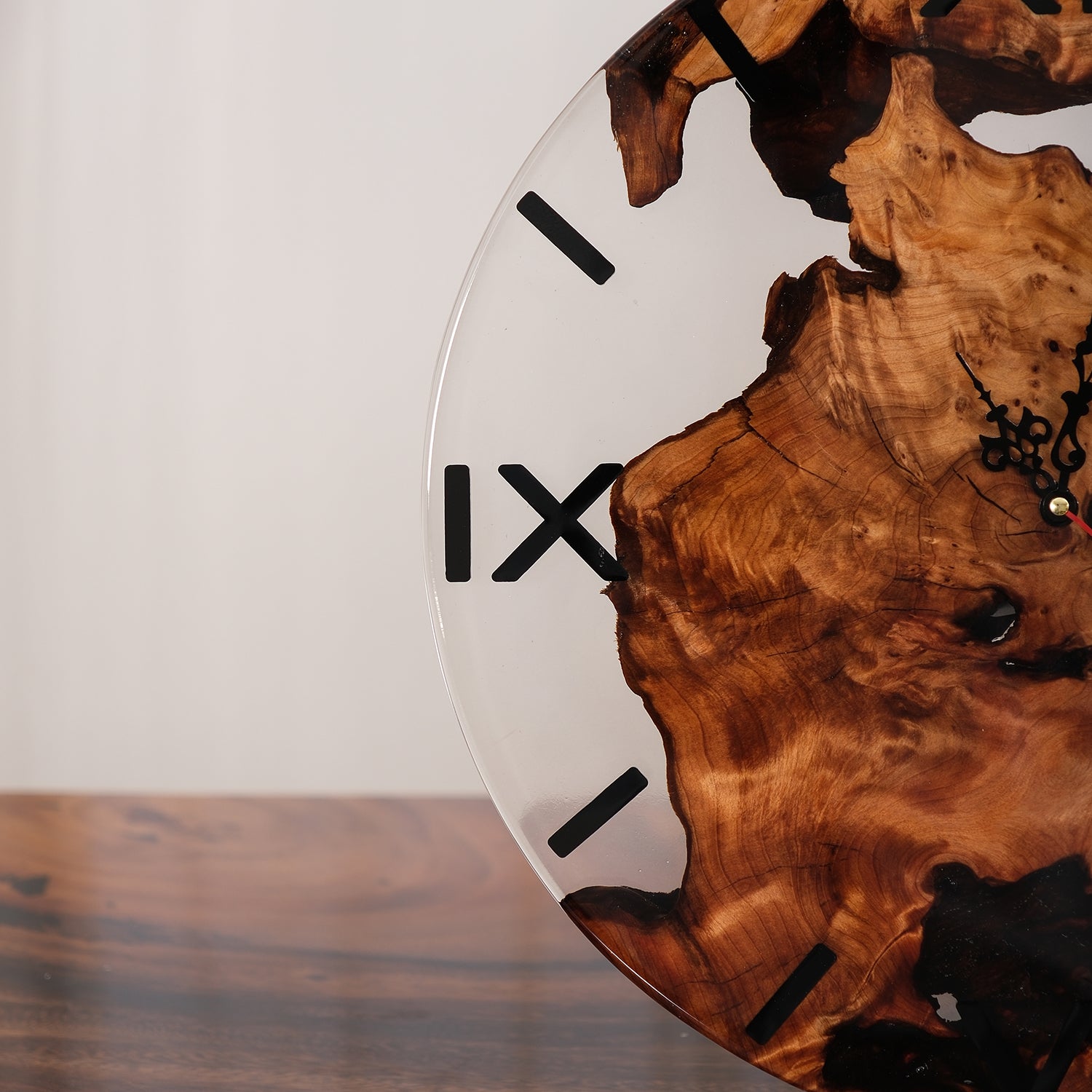 Usatabletops-Black-Walnut-Clear-Transparent-Epoxy-Resin-Wall-Clock-4