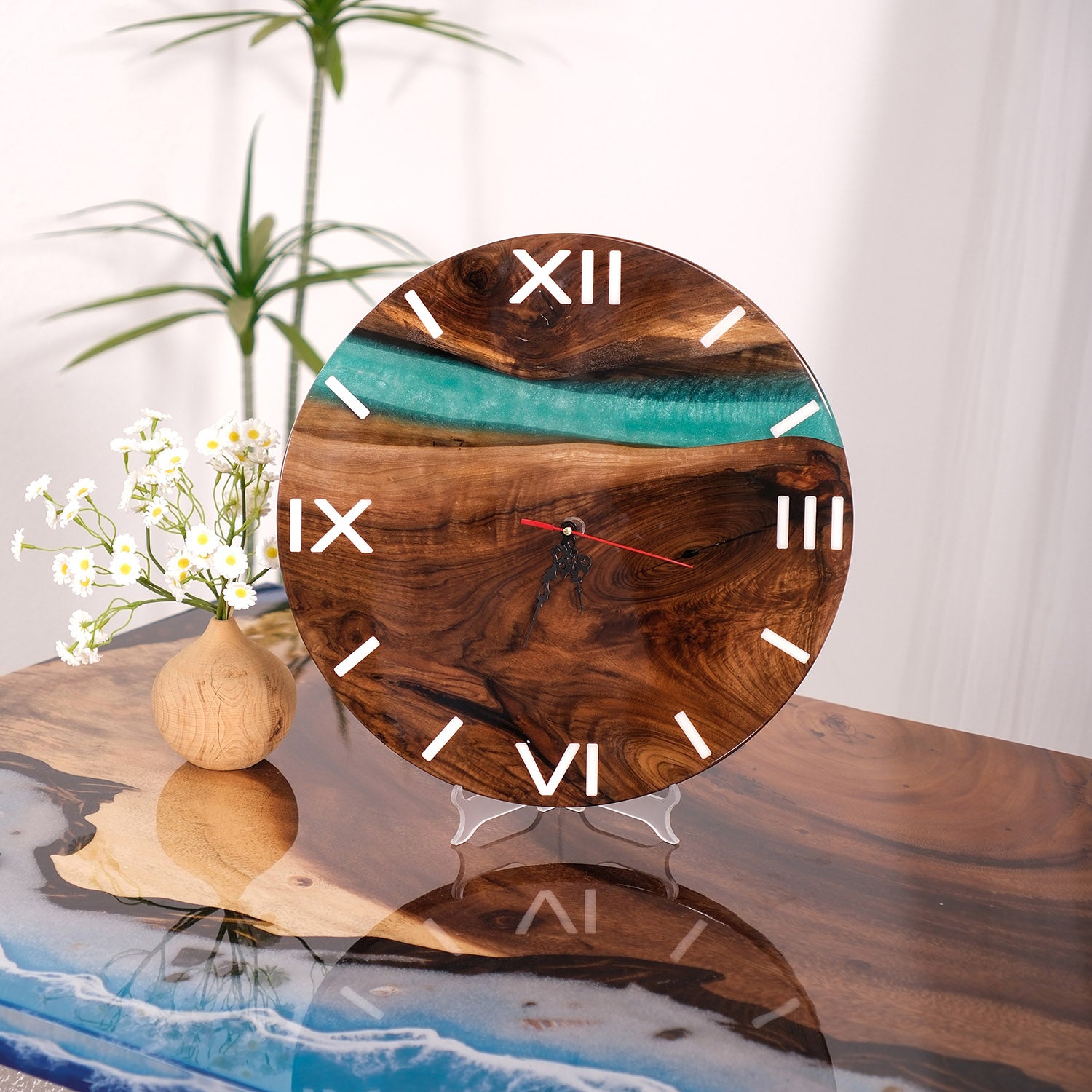 Usatabletops-Black-Walnut-Green-Epoxy-Resin-Wall-Clock-UWC6-1