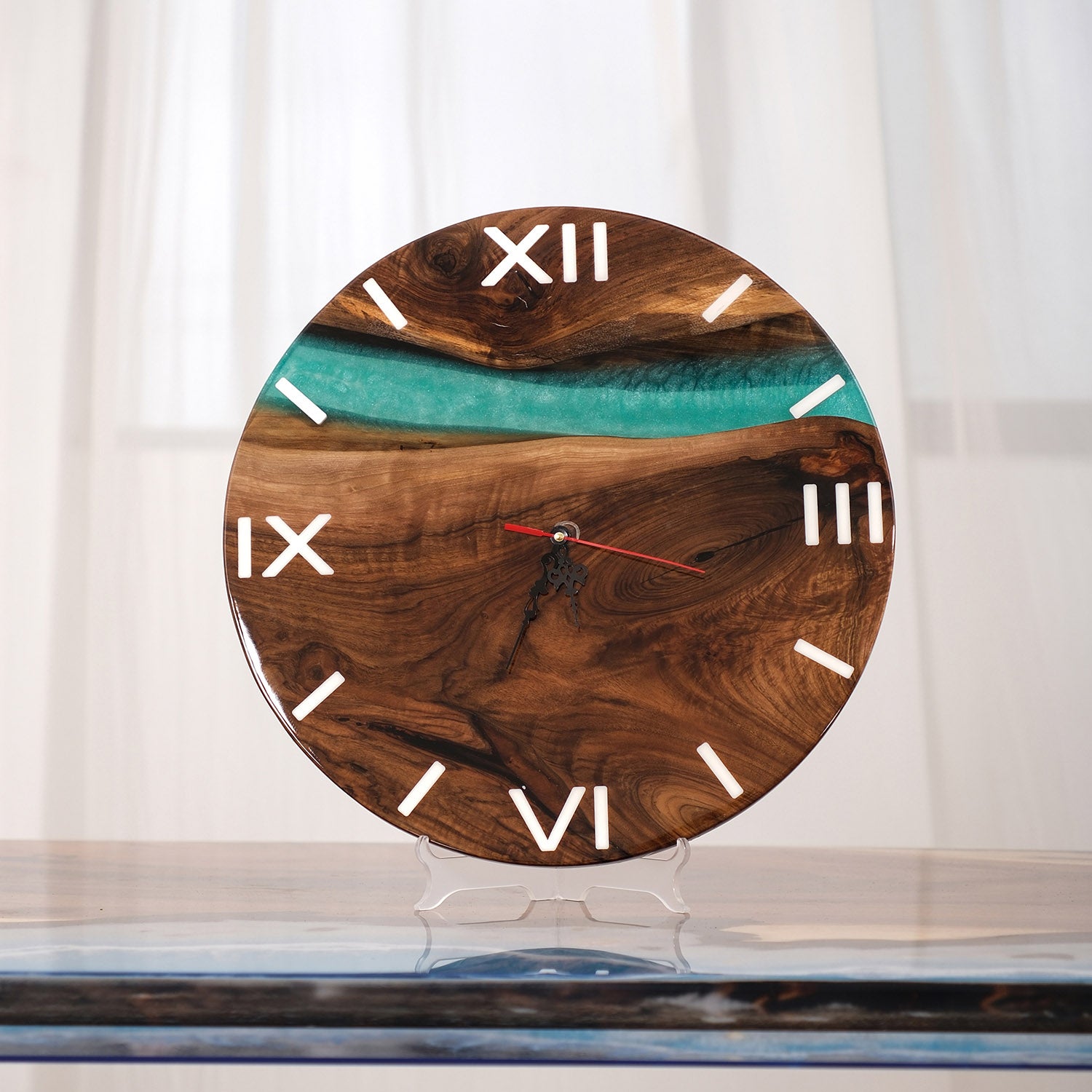 Usatabletops-Black-Walnut-Green-Epoxy-Resin-Wall-Clock-UWC6-2