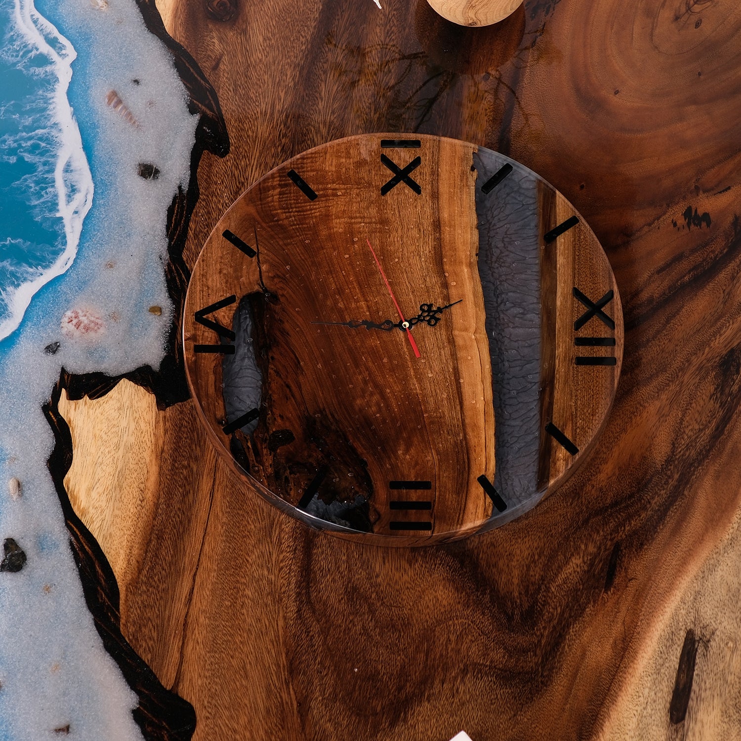 Usatabletops-Black-Walnut-Grey-Epoxy-Resin-Wall-Clock-5