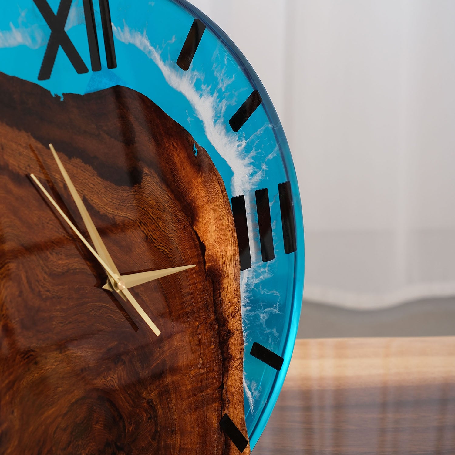 Usatabletops-Black-Walnut-Ocean-Wave-Epoxy-Resin-Wall-Clock-5