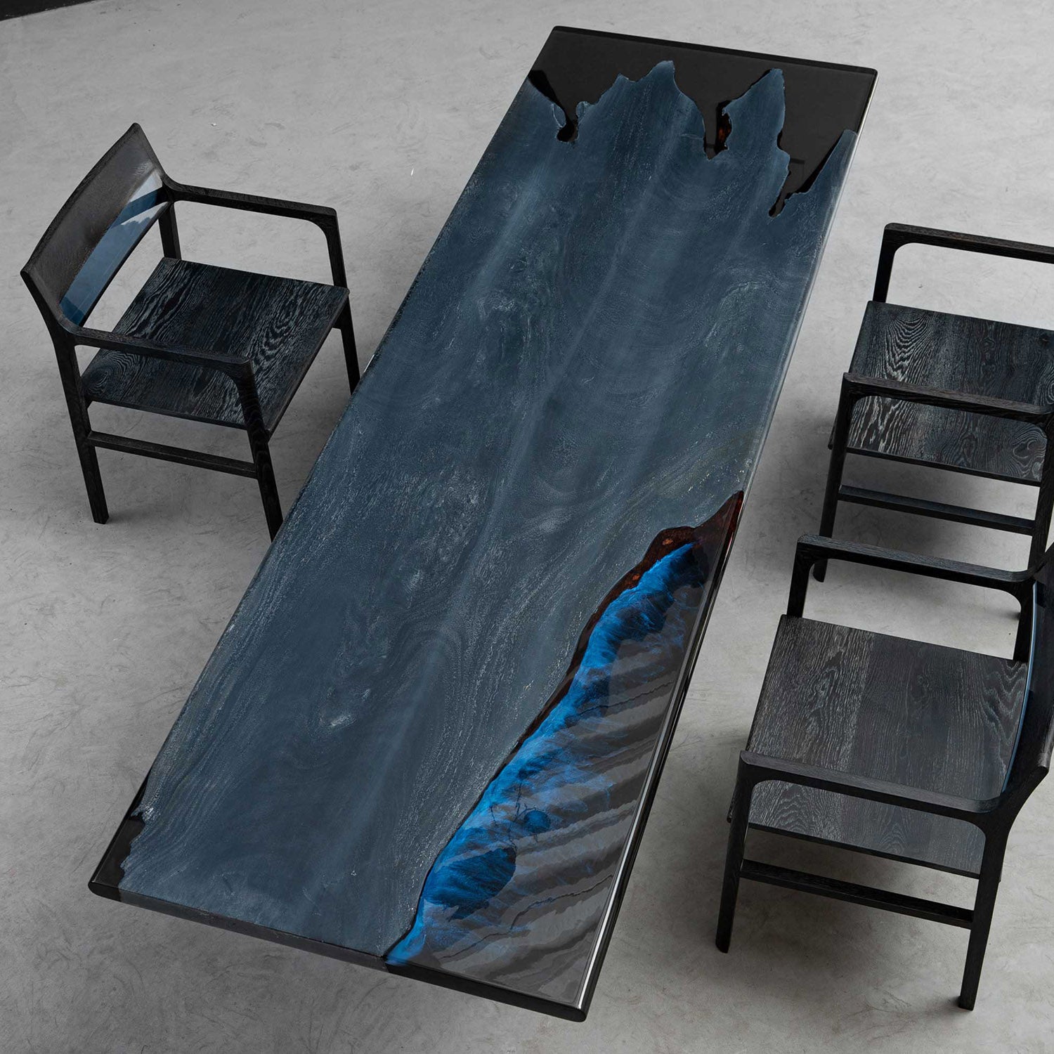 Custom Carbonized Wood Black Blue Epoxy Dining Table UTT39