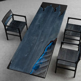 Custom Carbonized Wood Black Blue Epoxy Dining Table UTT39