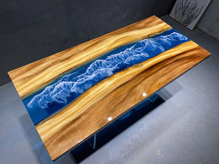Usatabletops Custom Blue Epoxy Ocean Square Table UTT2