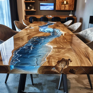 Usatabletops Custom Blue River Epoxy Dining Table
