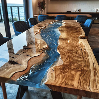 Usatabletops Custom Blue River Epoxy Dining Table