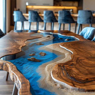 Usatabletops Custom Blue River Epoxy Dining Table