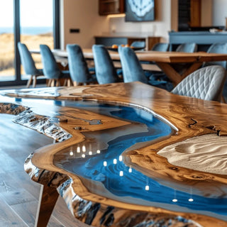 Usatabletops Custom Blue River Epoxy Dining Table