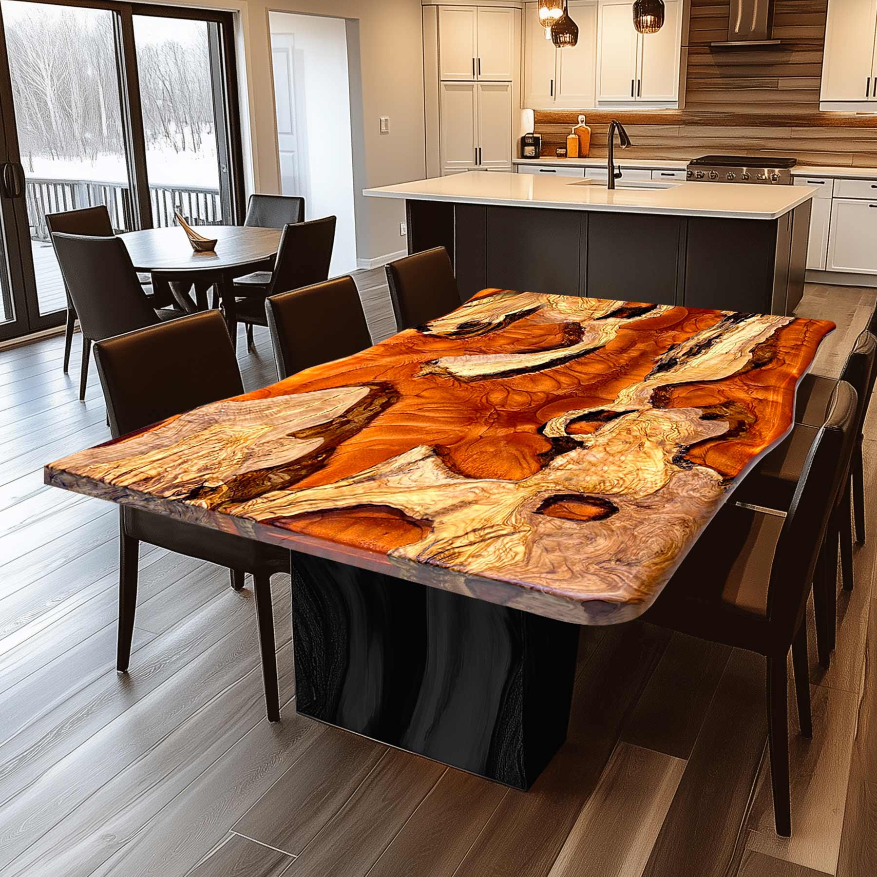 UTT Custom Olive Epoxy Square Dining Table Lava Flame UTTS3