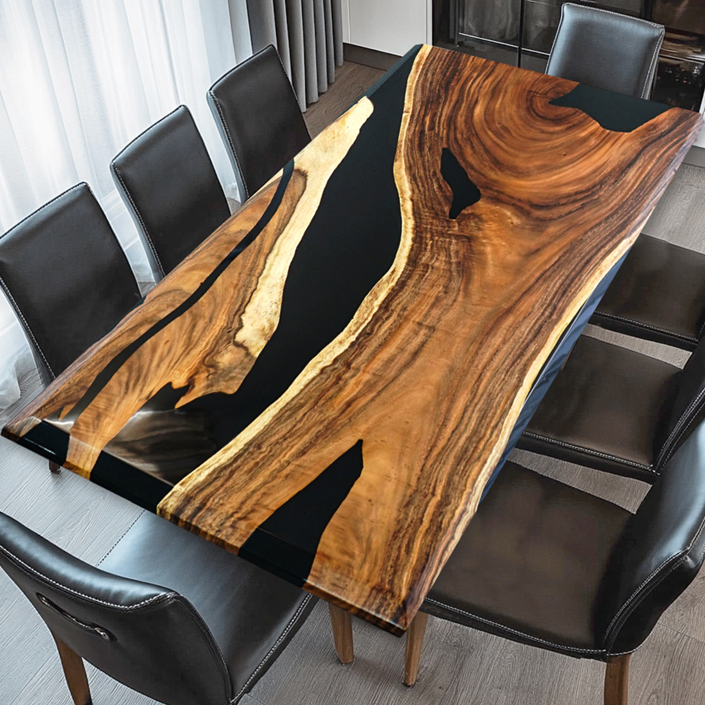 Custom Black Walnut Live Edge Dining Epoxy Table UTT37