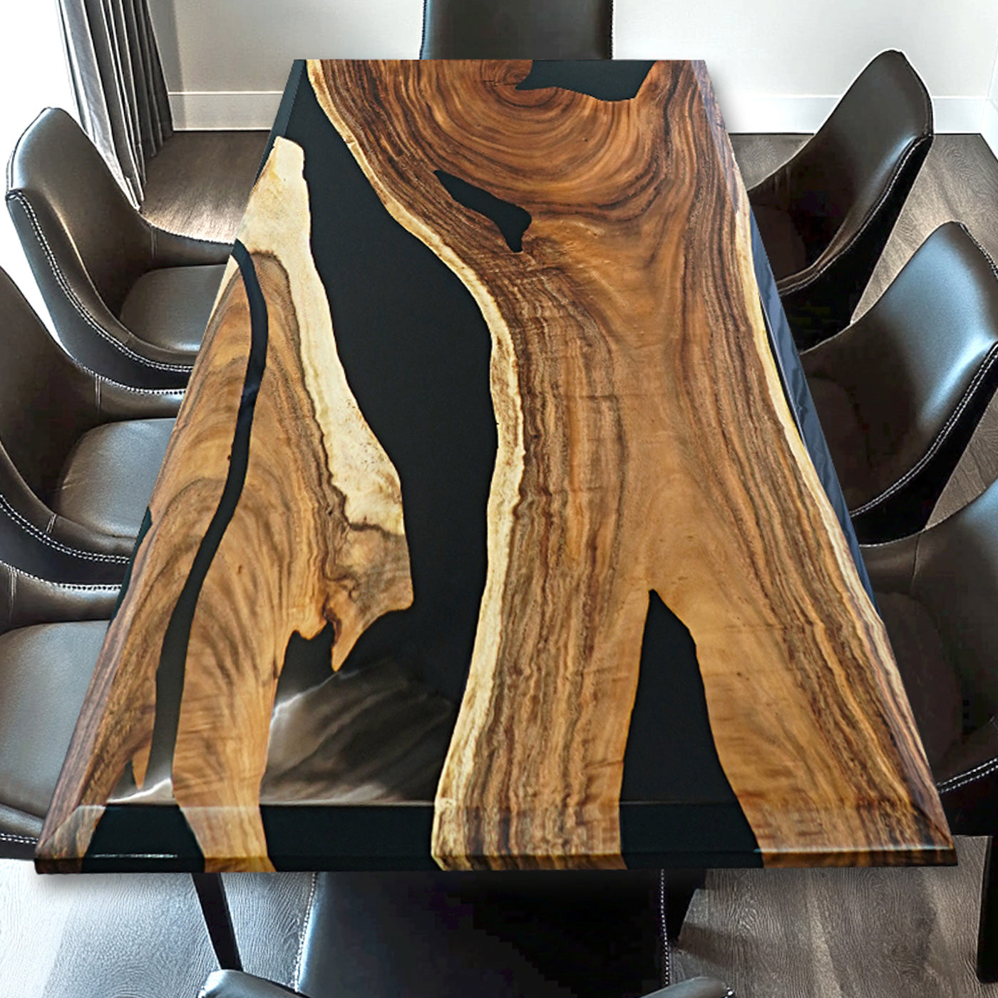Custom Black Walnut Live Edge Dining Epoxy Table UTT37